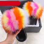 Elegant Indoor Fur Slippers For Women Fur Slides Flip Flops Beach Plush Fluffy Furry Slippers Furry Fuzzy Slides Open Toe Fluffy Slides Fox Fur Feather Sandals Fur Slip On Shoes For Women Stevvex