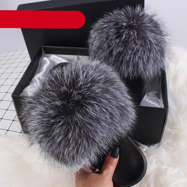 Elegant Indoor Fur Slippers For Women Fur Slides Flip Flops Beach Plush Fluffy Furry Slippers Furry Fuzzy Slides Open Toe Fluffy Slides Fox Fur Feather Sandals Fur Slip On Shoes For Women Stevvex