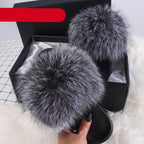 Elegant Indoor Fur Slippers For Women Fur Slides Flip Flops Beach Plush Fluffy Furry Slippers Furry Fuzzy Slides Open Toe Fluffy Slides Fox Fur Feather Sandals Fur Slip On Shoes For Women Stevvex