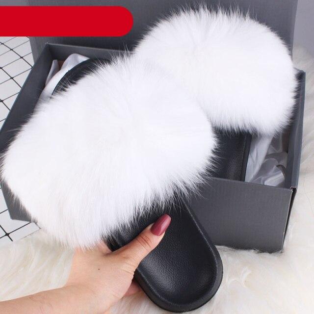 Elegant Indoor Fur Slippers For Women Fur Slides Flip Flops Beach Plush Fluffy Furry Slippers Furry Fuzzy Slides Open Toe Fluffy Slides Fox Fur Feather Sandals Fur Slip On Shoes For Women Stevvex