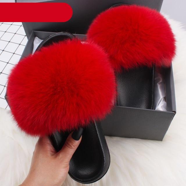 Elegant Indoor Fur Slippers For Women Fur Slides Flip Flops Beach Plush Fluffy Furry Slippers Furry Fuzzy Slides Open Toe Fluffy Slides Fox Fur Feather Sandals Fur Slip On Shoes For Women Stevvex