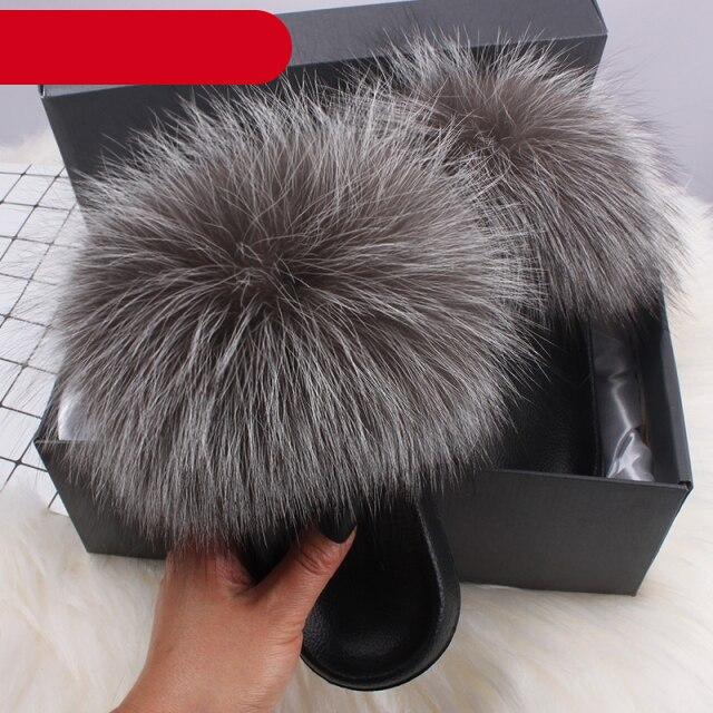 Elegant Indoor Fur Slippers For Women Fur Slides Flip Flops Beach Plush Fluffy Furry Slippers Furry Fuzzy Slides Open Toe Fluffy Slides Fox Fur Feather Sandals Fur Slip On Shoes For Women Stevvex