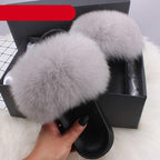 Elegant Indoor Fur Slippers For Women Fur Slides Flip Flops Beach Plush Fluffy Furry Slippers Furry Fuzzy Slides Open Toe Fluffy Slides Fox Fur Feather Sandals Fur Slip On Shoes For Women Stevvex
