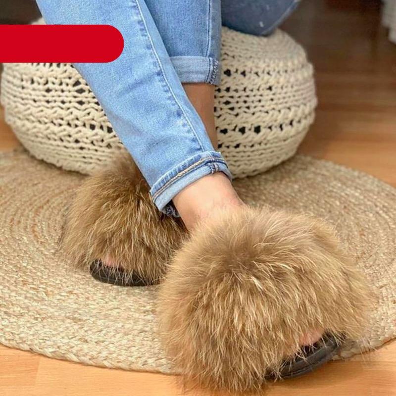 Elegant Indoor Fur Slippers For Women Fur Slides Flip Flops Beach Plush Fluffy Furry Slippers Furry Fuzzy Slides Open Toe Fluffy Slides Fox Fur Feather Sandals Fur Slip On Shoes For Women Stevvex
