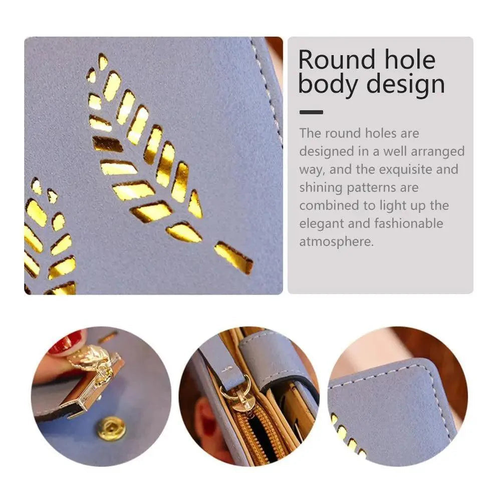 Elegant Leaf Zipper PU Leather Women Wallet Retro Card Holder Modern Design Wallet Excellent Gift Stevvex