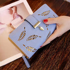 Elegant Leaf Zipper PU Leather Women Wallet Retro Card Holder Modern Design Wallet Excellent Gift Stevvex