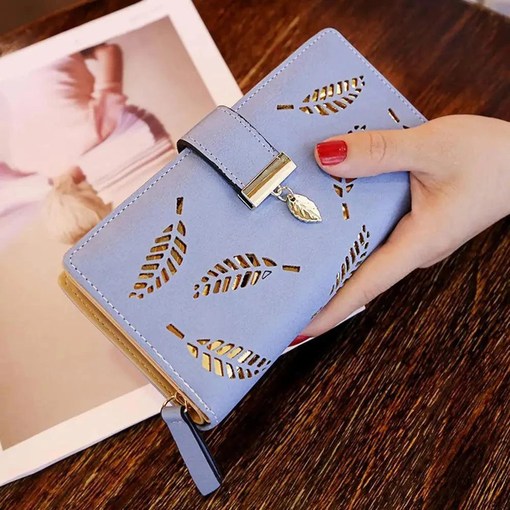 Elegant Leaf Zipper PU Leather Women Wallet Retro Card Holder Modern Design Wallet Excellent Gift Stevvex