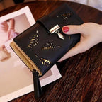 Elegant Leaf Zipper PU Leather Women Wallet Retro Card Holder Modern Design Wallet Excellent Gift Stevvex
