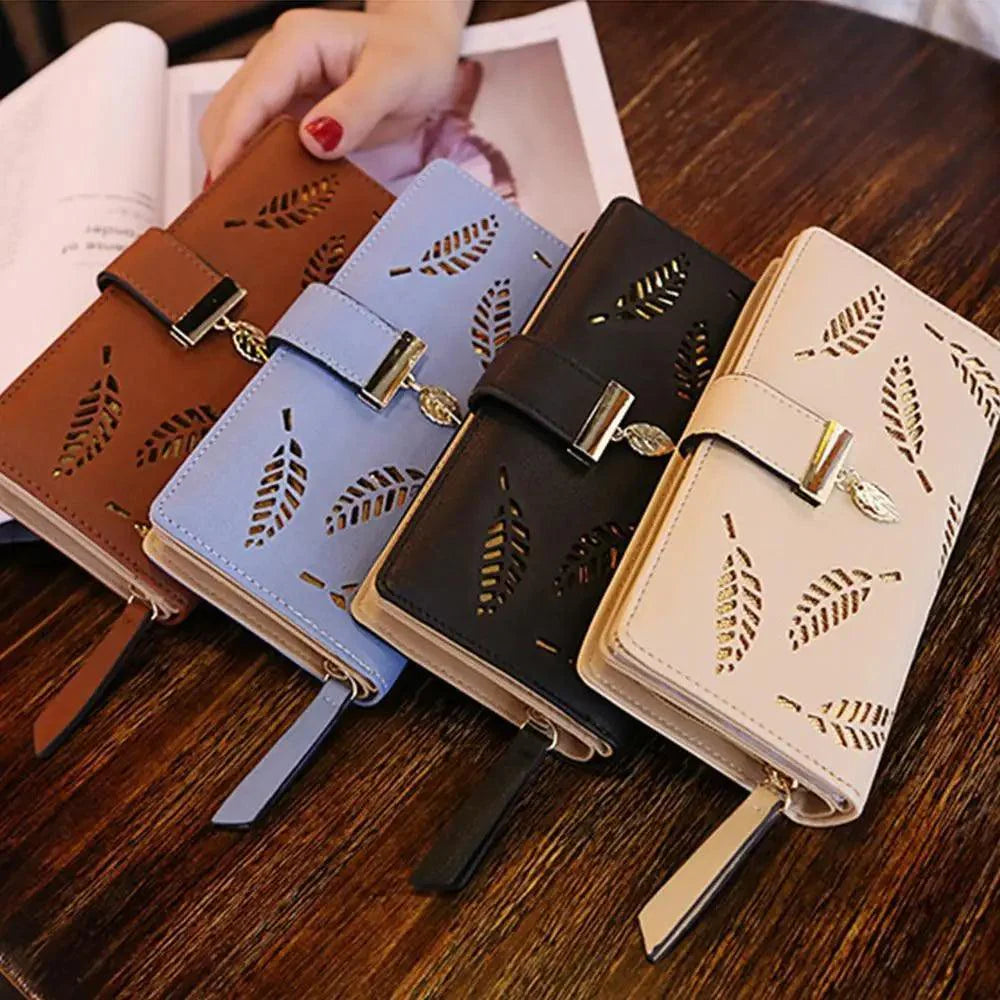 Elegant Leaf Zipper PU Leather Women Wallet Retro Card Holder Modern Design Wallet Excellent Gift Stevvex