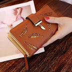 Elegant Leaf Zipper PU Leather Women Wallet Retro Card Holder Modern Design Wallet Excellent Gift Stevvex