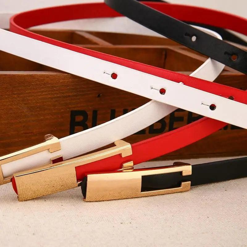 Elegant Leather Adjustable Thin Belt For Women Unique Black Design Ladies Belt High Quality Charming Waistbands For Dress Stevvex