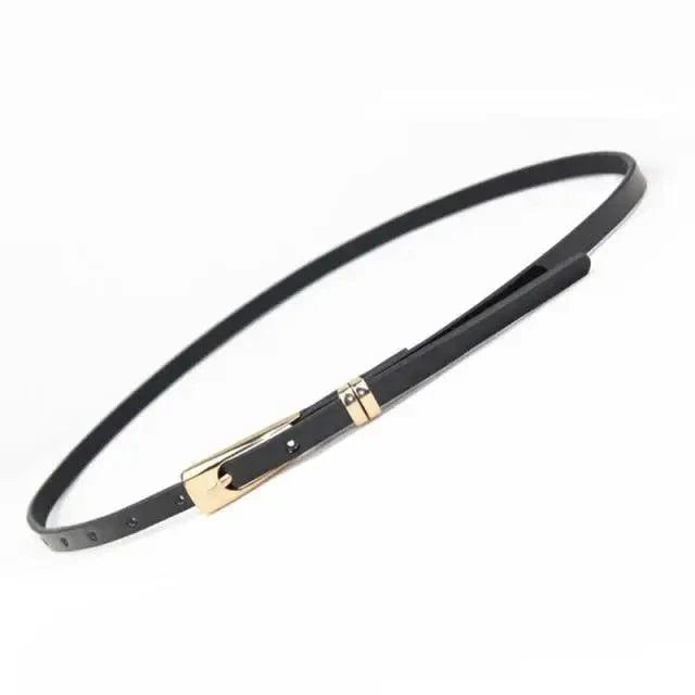 Elegant Leather Adjustable Thin Belt For Women Unique Black Design Ladies Belt High Quality Charming Waistbands For Dress Stevvex