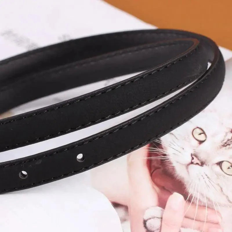 Elegant Leather Adjustable Thin Belt For Women Unique Black Design Ladies Belt High Quality Charming Waistbands For Dress Stevvex