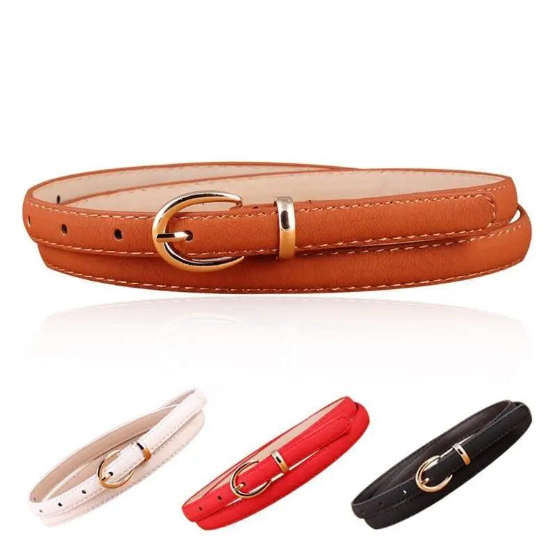 Elegant Leather Adjustable Thin Belt For Women Unique Black Design Ladies Belt High Quality Charming Waistbands For Dress Stevvex