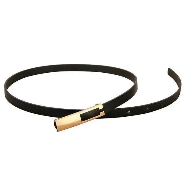 Elegant Leather Adjustable Thin Belt For Women Unique Black Design Ladies Belt High Quality Charming Waistbands For Dress Stevvex