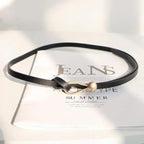 Elegant Leather Adjustable Thin Belt For Women Unique Black Design Ladies Belt High Quality Charming Waistbands For Dress Stevvex