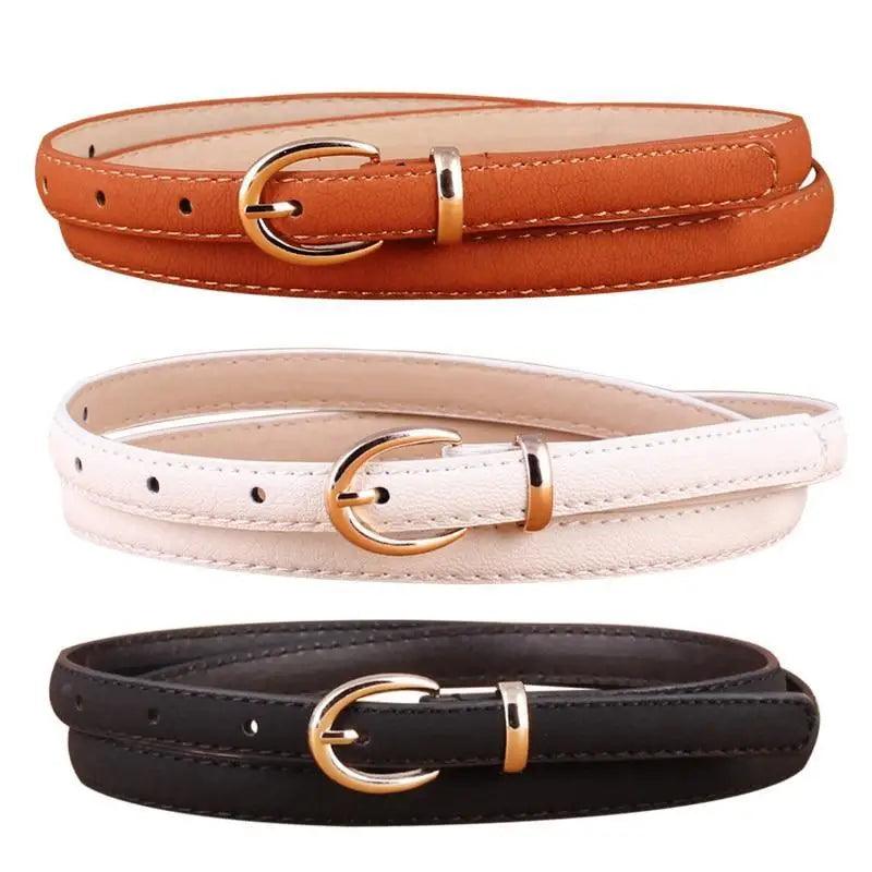 Elegant Leather Adjustable Thin Belt For Women Unique Black Design Ladies Belt High Quality Charming Waistbands For Dress Stevvex