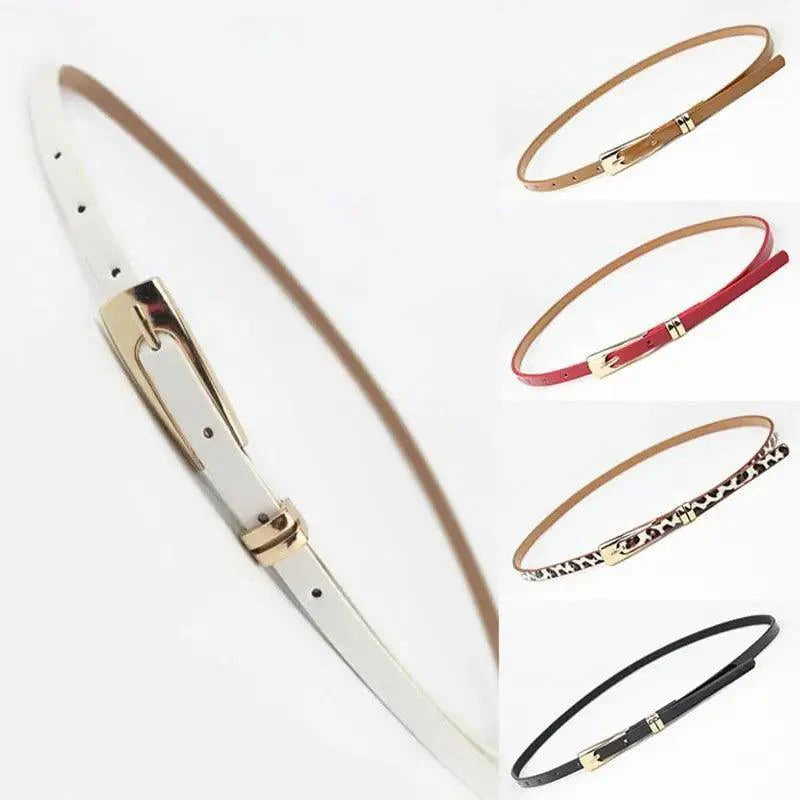 Elegant Leather Adjustable Thin Belt For Women Unique Black Design Ladies Belt High Quality Charming Waistbands For Dress Stevvex
