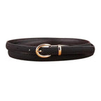 Elegant Leather Adjustable Thin Belt For Women Unique Black Design Ladies Belt High Quality Charming Waistbands For Dress Stevvex