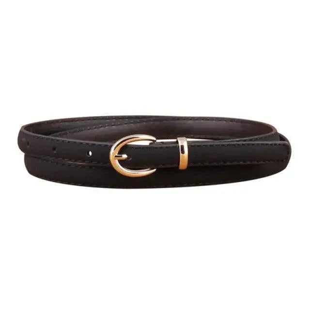 Elegant Leather Adjustable Thin Belt For Women Unique Black Design Ladies Belt High Quality Charming Waistbands For Dress Stevvex