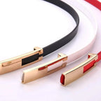 Elegant Leather Adjustable Thin Belt For Women Unique Black Design Ladies Belt High Quality Charming Waistbands For Dress Stevvex