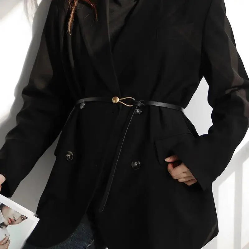 Elegant Leather Adjustable Thin Belt For Women Unique Black Design Ladies Belt High Quality Charming Waistbands For Dress Stevvex