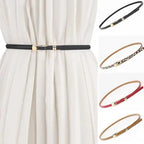 Elegant Leather Adjustable Thin Belt For Women Unique Black Design Ladies Belt High Quality Charming Waistbands For Dress Stevvex