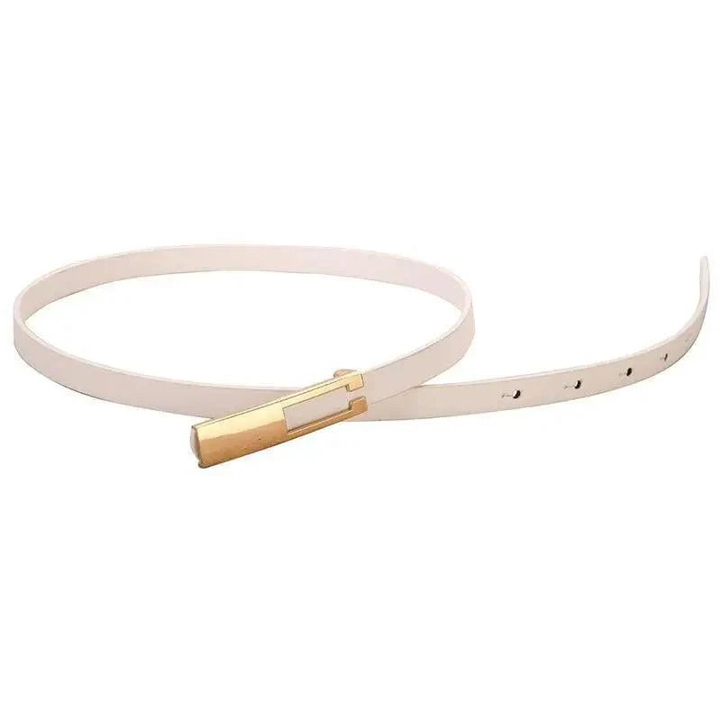 Elegant Leather Adjustable Thin Belt For Women Unique Black Design Ladies Belt High Quality Charming Waistbands For Dress Stevvex