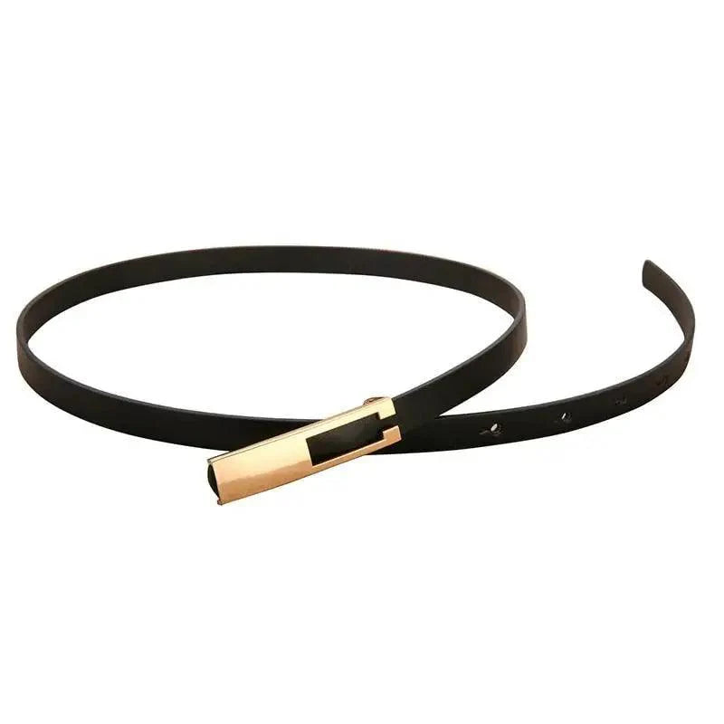 Elegant Leather Adjustable Thin Belt For Women Unique Black Design Ladies Belt High Quality Charming Waistbands For Dress Stevvex