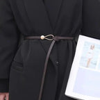 Elegant Leather Adjustable Thin Belt For Women Unique Black Design Ladies Belt High Quality Charming Waistbands For Dress Stevvex