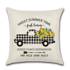 Elegant Linen Cushion Cover Black White Plaid Flower Pillow Case Throw Pillow Covers Waterproof Summer Outdoor Pillow Covers Home Summer Pillow Covers Home Decorative Pillows Cover For Sofa 45x45CM