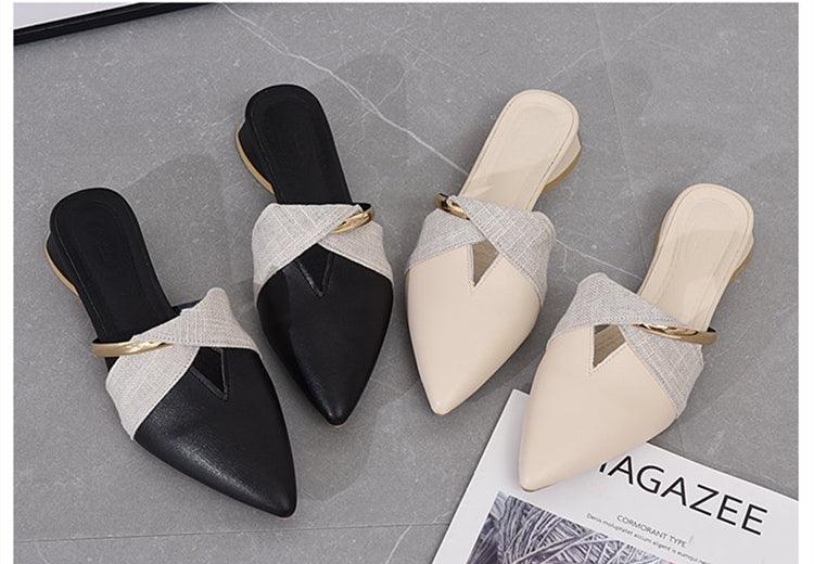 Elegant Low Heel Women Summer Pointed-Toe Slippers Slip On Office Shoes Luxury Women Slip On Comfortable Pointed Toe Womens Loafers Backless Low Heel Slide Slippers Stevvex