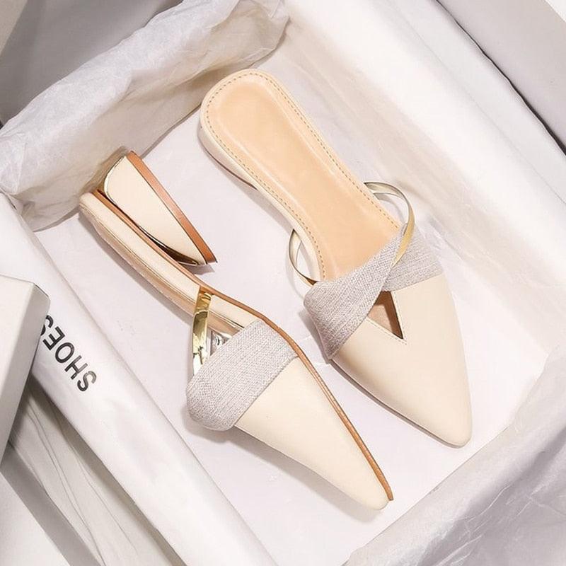 Elegant Low Heel Women Summer Pointed-Toe Slippers Slip On Office Shoes Luxury Women Slip On Comfortable Pointed Toe Womens Loafers Backless Low Heel Slide Slippers Stevvex