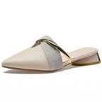 Elegant Low Heel Women Summer Pointed-Toe Slippers Slip On Office Shoes Luxury Women Slip On Comfortable Pointed Toe Womens Loafers Backless Low Heel Slide Slippers Stevvex