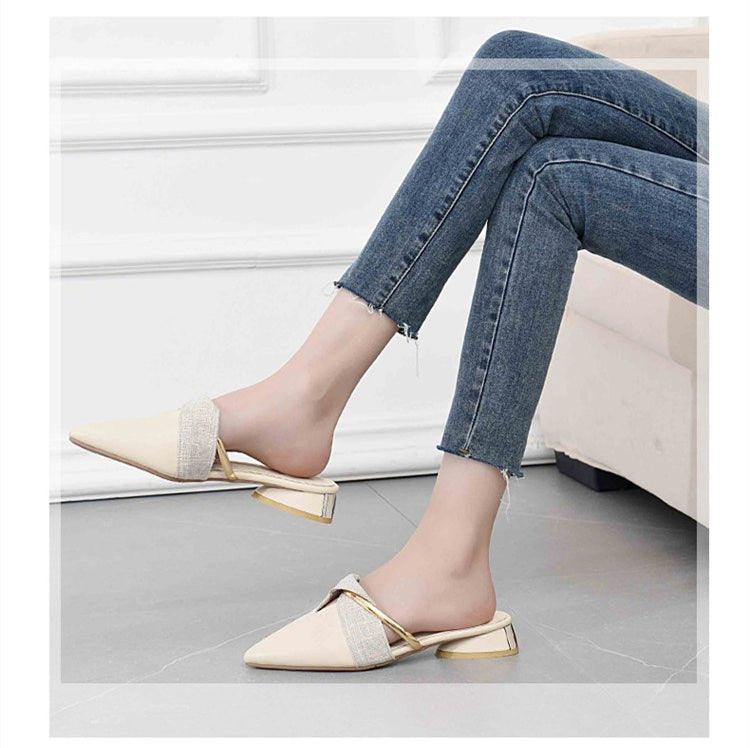 Elegant Low Heel Women Summer Pointed-Toe Slippers Slip On Office Shoes Luxury Women Slip On Comfortable Pointed Toe Womens Loafers Backless Low Heel Slide Slippers Stevvex