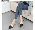 Elegant Low Heel Women Summer Pointed-Toe Slippers Slip On Office Shoes Luxury Women Slip On Comfortable Pointed Toe Womens Loafers Backless Low Heel Slide Slippers Stevvex