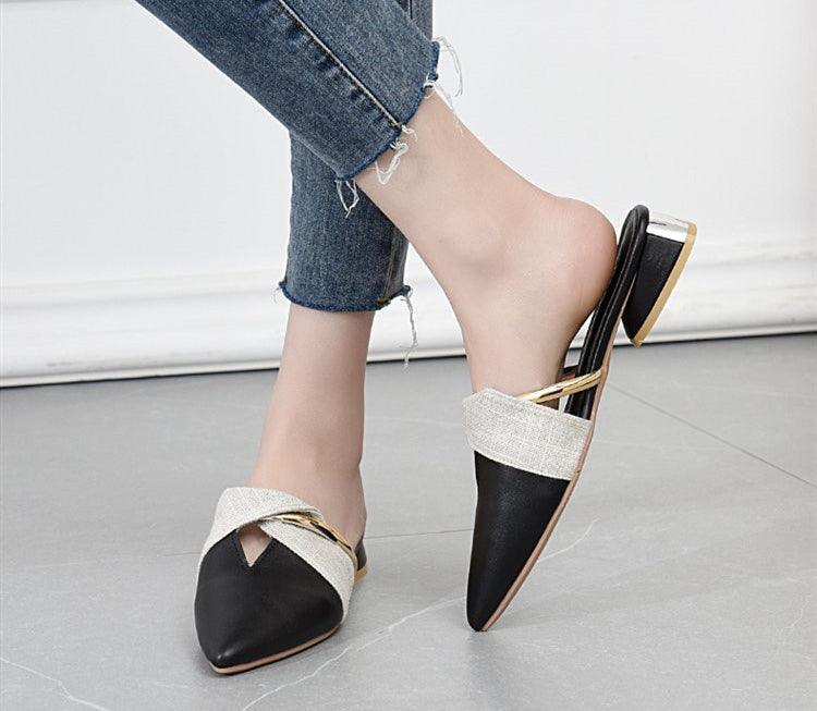 Elegant Low Heel Women Summer Pointed-Toe Slippers Slip On Office Shoes Luxury Women Slip On Comfortable Pointed Toe Womens Loafers Backless Low Heel Slide Slippers Stevvex