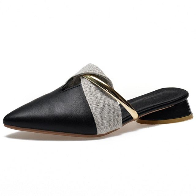 Elegant Low Heel Women Summer Pointed-Toe Slippers Slip On Office Shoes Luxury Women Slip On Comfortable Pointed Toe Womens Loafers Backless Low Heel Slide Slippers Stevvex