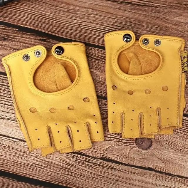 Elegant Men Leather Fingerless Gloves Yellow Cool Stylish Design Comfortable Gloves For Men Stevvex