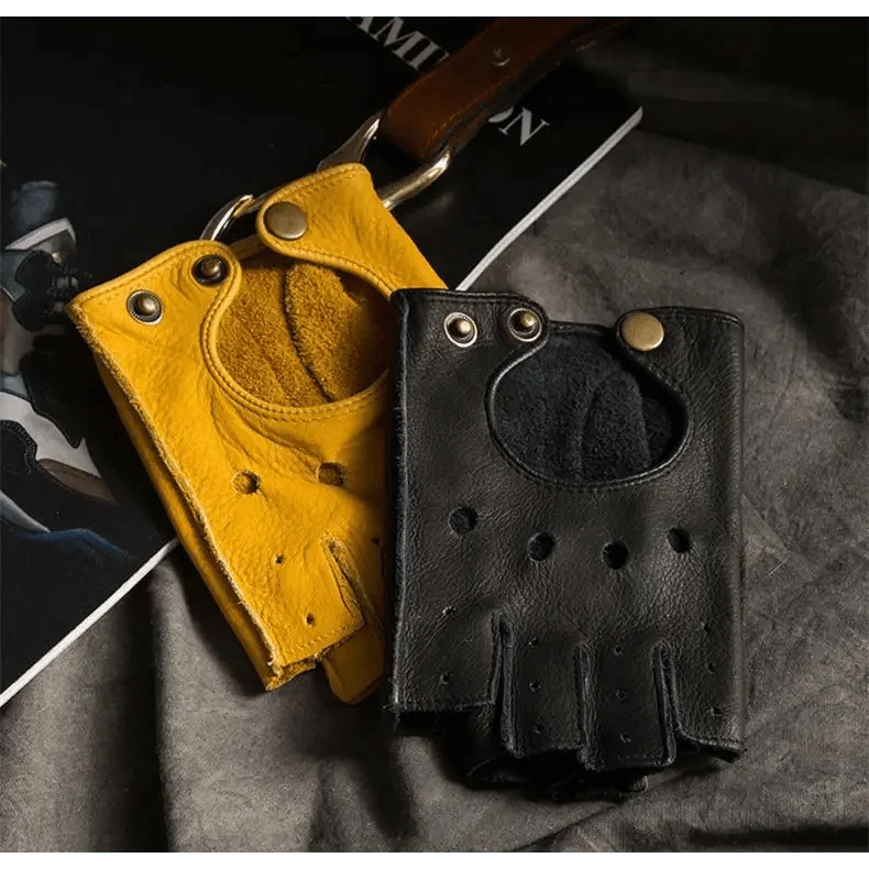 Elegant Men Leather Fingerless Gloves Yellow Cool Stylish Design Comfortable Gloves For Men Stevvex