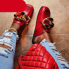 Elegant Metal Chain Design Women Slipper Closed Toe Slip On Shoes Round Toe Low Heels Casual Slides Shoes Flats Loafer Gold Chain Casual Shoes Slip On Women's Slide Sandals Slipers Stevvex