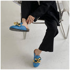 Elegant Metal Chain Design Women Slipper Closed Toe Slip On Shoes Round Toe Low Heels Casual Slides Shoes Flats Loafer Gold Chain Casual Shoes Slip On Women's Slide Sandals Slipers Stevvex