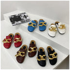 Elegant Metal Chain Design Women Slipper Closed Toe Slip On Shoes Round Toe Low Heels Casual Slides Shoes Flats Loafer Gold Chain Casual Shoes Slip On Women's Slide Sandals Slipers Stevvex
