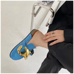 Elegant Metal Chain Design Women Slipper Closed Toe Slip On Shoes Round Toe Low Heels Casual Slides Shoes Flats Loafer Gold Chain Casual Shoes Slip On Women's Slide Sandals Slipers Stevvex