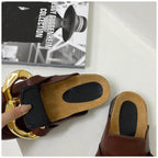 Elegant Metal Chain Design Women Slipper Closed Toe Slip On Shoes Round Toe Low Heels Casual Slides Shoes Flats Loafer Gold Chain Casual Shoes Slip On Women's Slide Sandals Slipers Stevvex