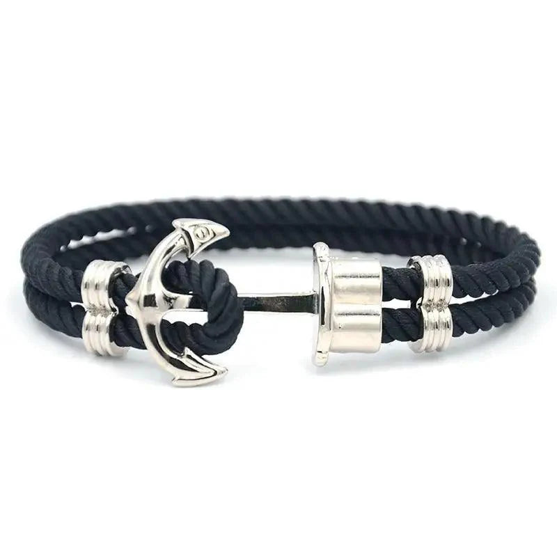 Elegant Modern Handmade Stainless Steel Men Anchor Bracelet made of Nylon in Navy Blue Color For Man - SJB-DIAMOND ELITES