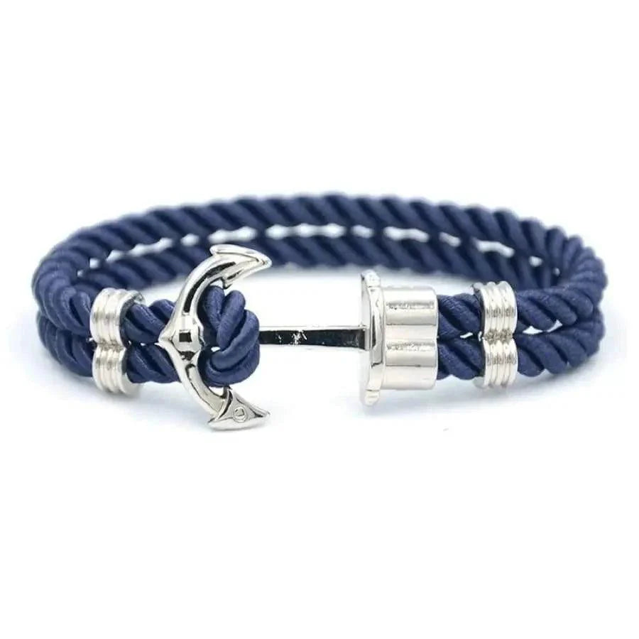 Elegant Modern Handmade Stainless Steel Men Anchor Bracelet made of Nylon in Navy Blue Color For Man - SJB-DIAMOND ELITES