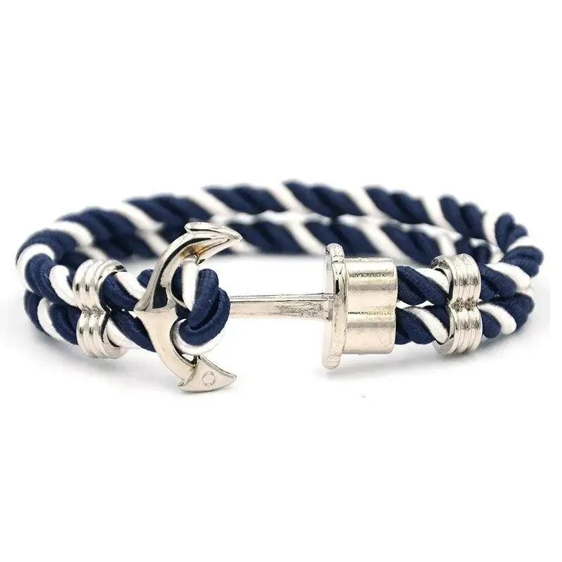 Elegant Modern Handmade Stainless Steel Men Anchor Bracelet made of Nylon in Navy Blue Color For Man - SJB-DIAMOND ELITES