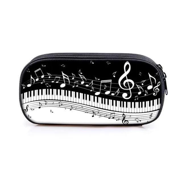 Elegant Music Note Piano Pen Case Holder Stylish Black/White Pencil Bag Guitar Pencil Case Unique Stationery Case For School Stevvex