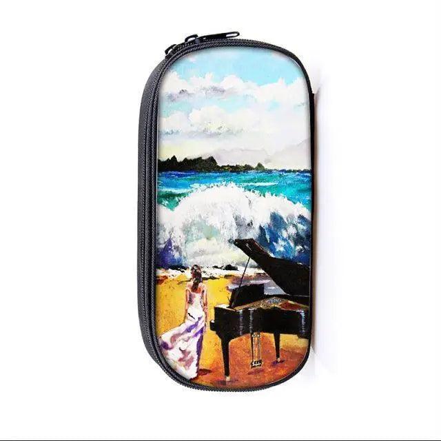 Elegant Music Note Piano Pen Case Holder Stylish Black/White Pencil Bag Guitar Pencil Case Unique Stationery Case For School Stevvex